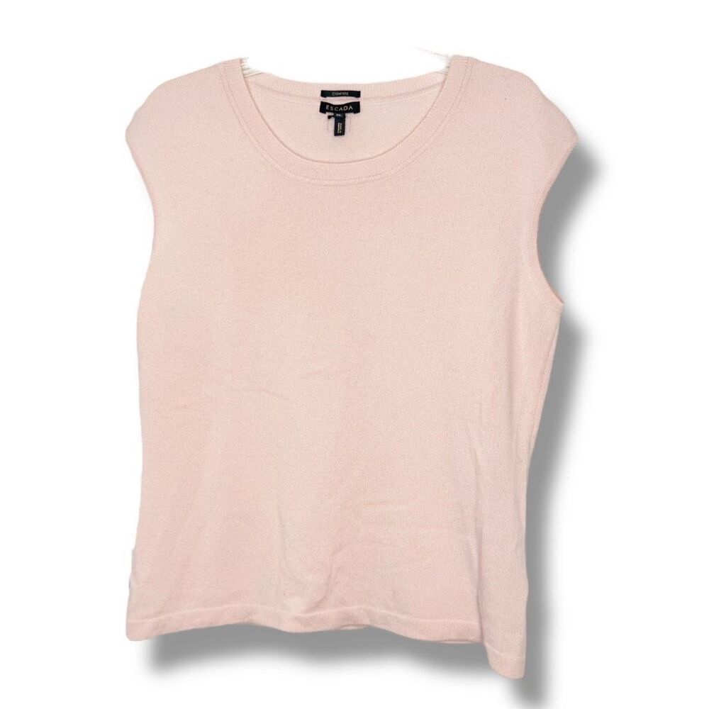 Escada Cashmere Wool Sleeveless Sweater Top Neutral Light Pink Women’s Size XL